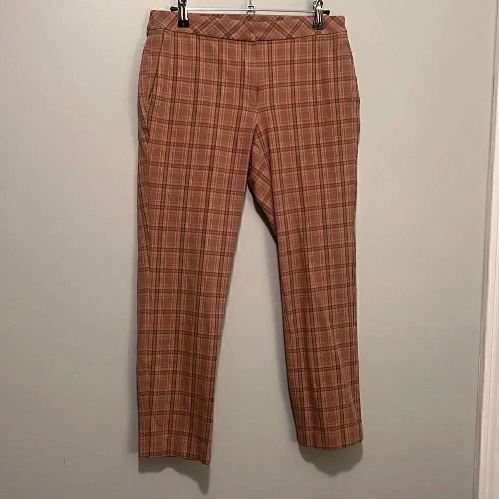 J. Jill Premium Stretch Women's Multicolor Plaid Straight Ankle Pants
